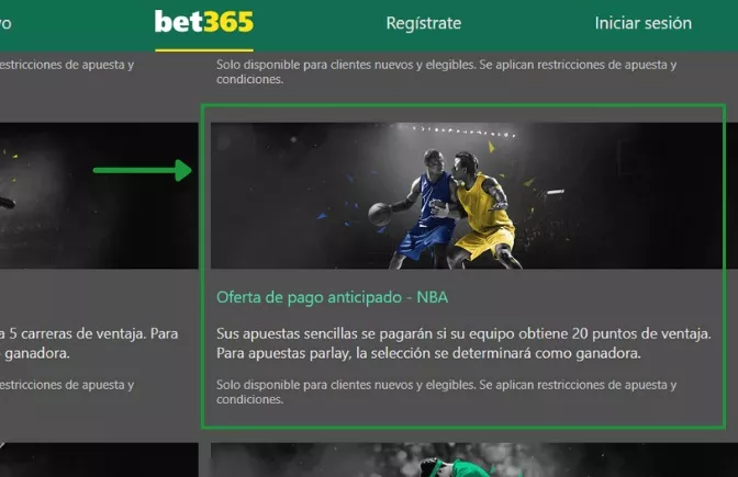 Oferta de pago anticipado NBA en Bet365 México